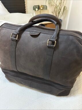 Men's Dark Brown Leather Duffel Bag with Double Handles
